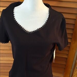 Sag Harbor Black Scalloped Short Sleeve Top